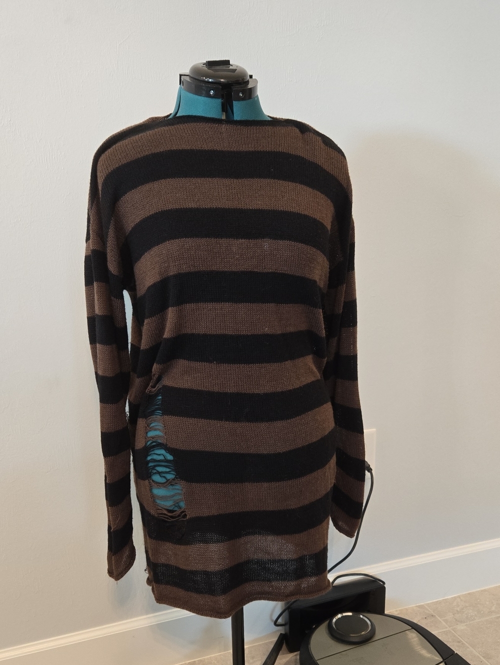 Social Collision Brown and Black Distressed Sweater Dress